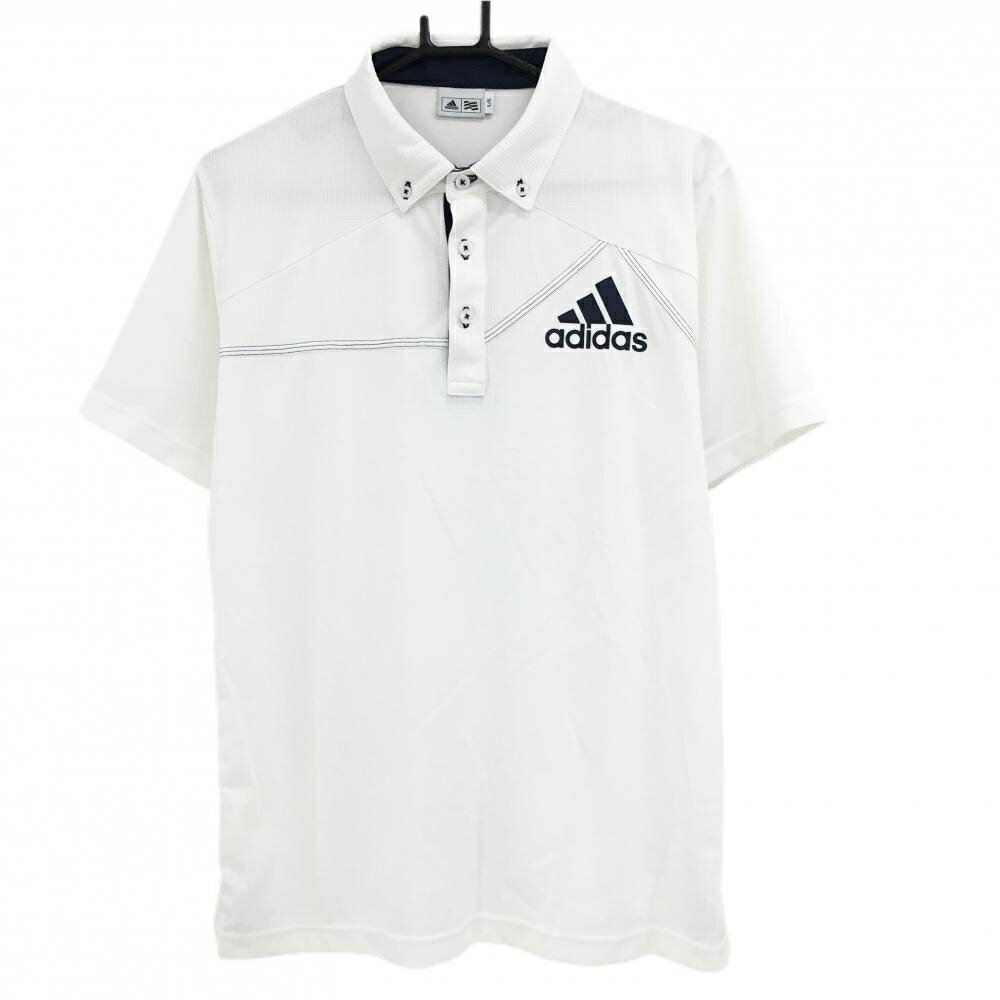 Other - アディダス 半袖ポロシャツ 白×ネイビー ロゴプリント ボタンダウン メンズ L/G ゴルフウェア adidas