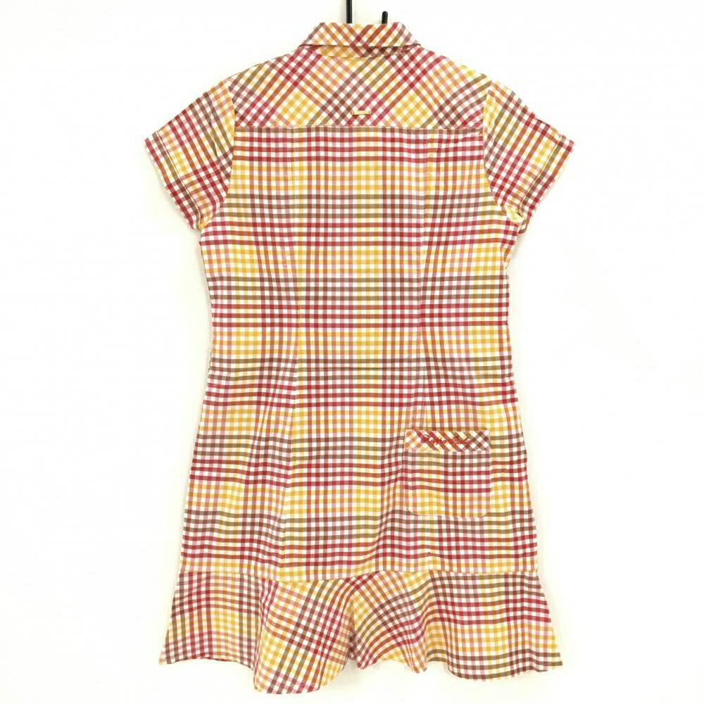 【超美品】カッパ 半袖ポロワンピース オレンジ×レッド×白 チェック 胸ポケット付 レディース L ゴルフウェア Kappa