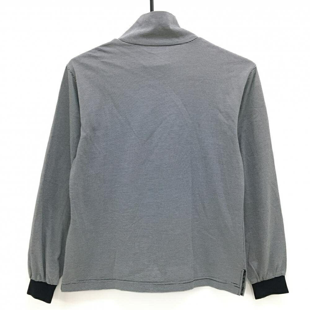 ブラックアンドホワイト 長袖ハイネックシャツ 白×黒 ボーダー 犬ワッペン レディース M ゴルフウェア Black＆White