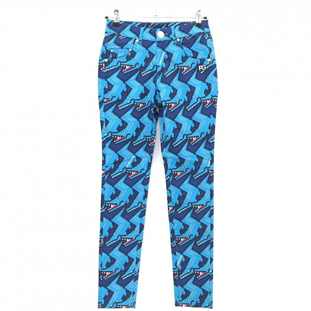 【新品】パーリーゲイツ パンツ　ブルー×ネイビー ワニ総柄 ストレッチ 接触冷感 レディース 0(S) ゴルフウェア PEARLY GATES