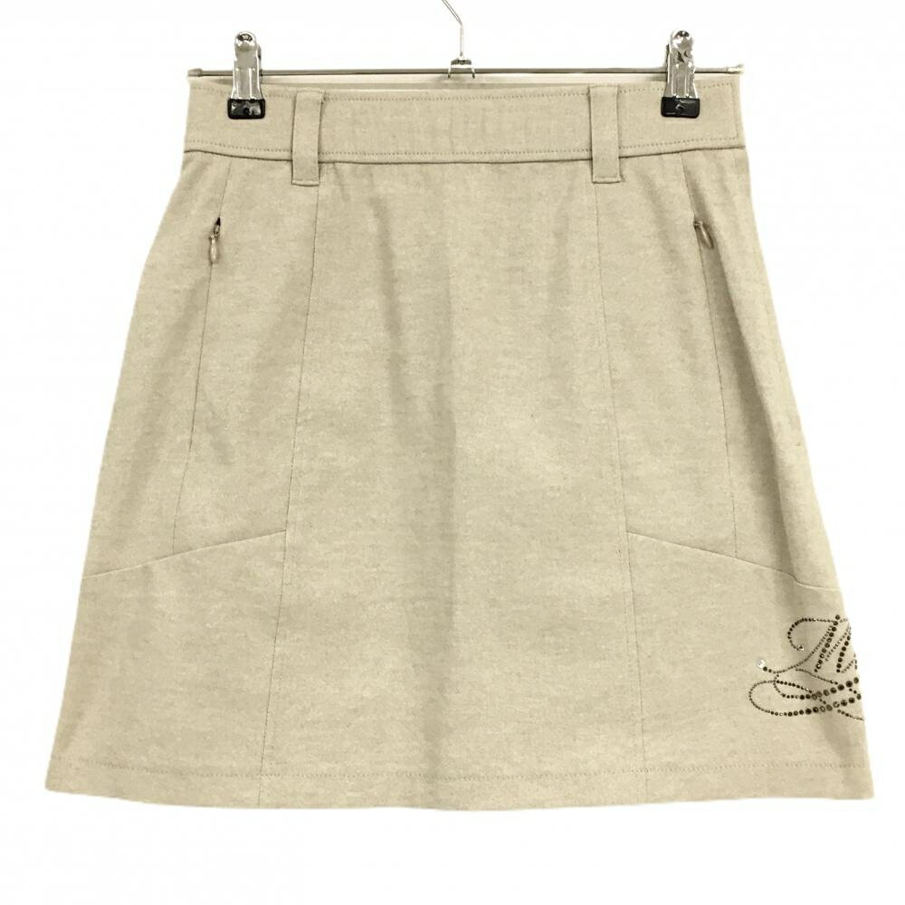 【超美品】MUスポーツ スカート ベージュ 麻混 ラインストーン 無地 レディース 40(M) ゴルフウェア M・U SPORTS