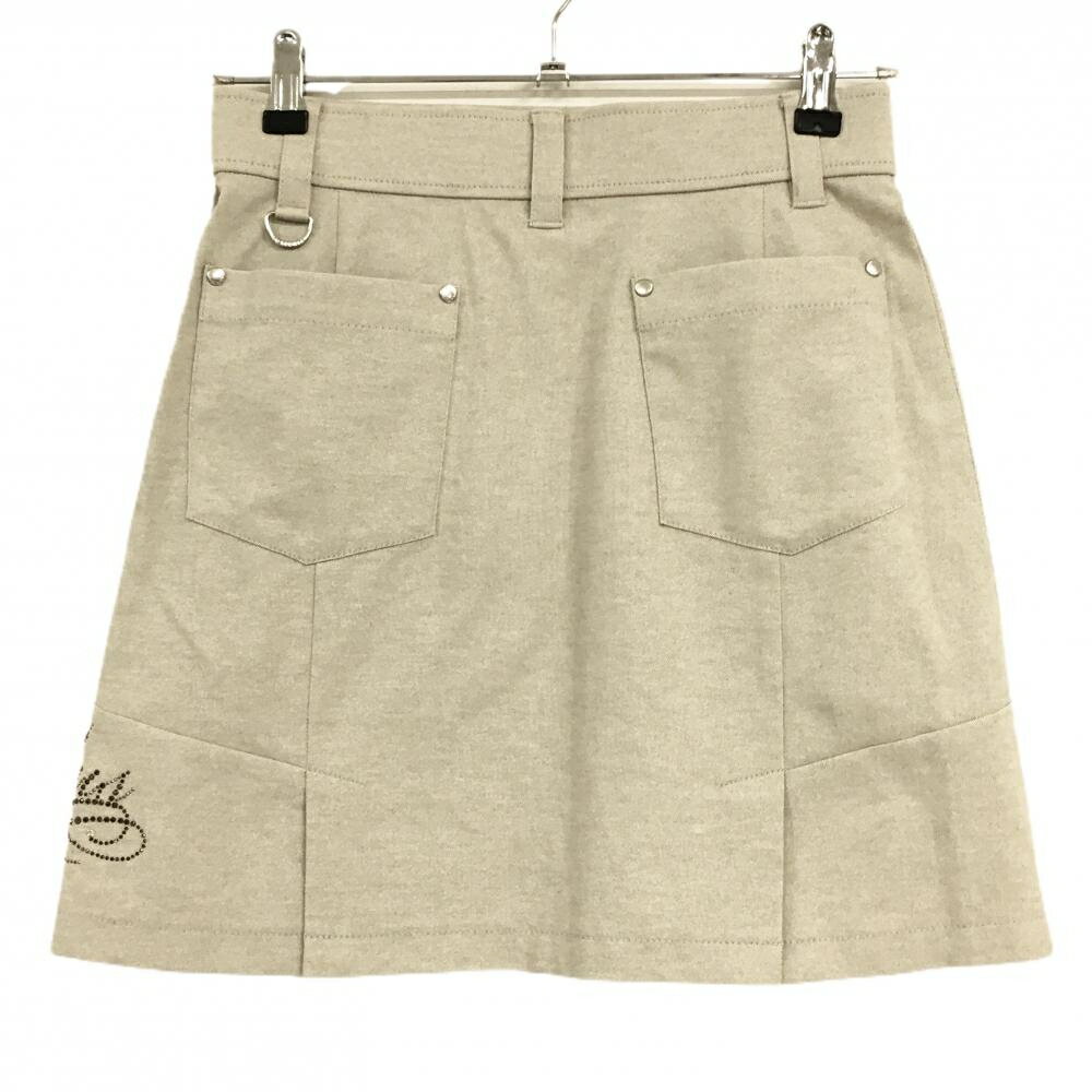 【超美品】MUスポーツ スカート ベージュ 麻混 ラインストーン 無地 レディース 40(M) ゴルフウェア M・U SPORTS