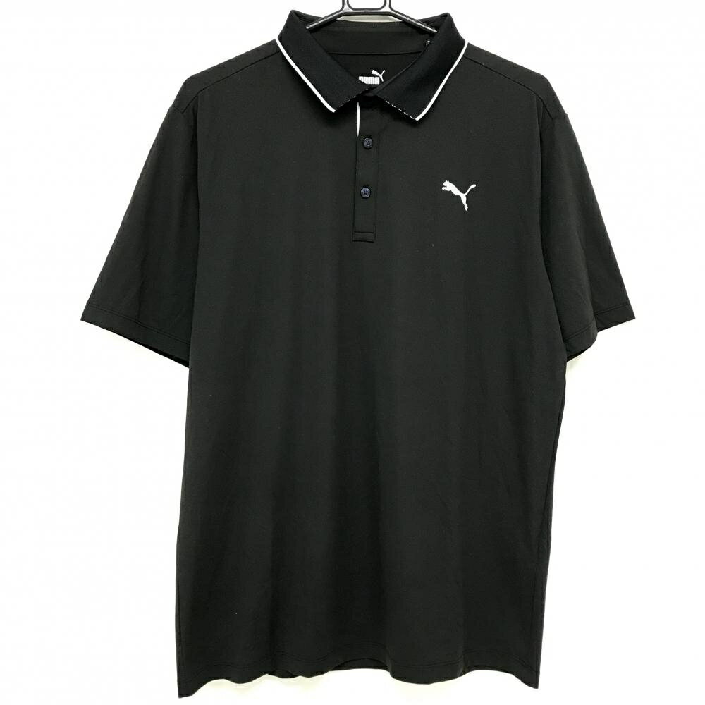 PUMA - [クーポン対象品]【超美品】プーマ 半袖ポロシャツ 黒×白 襟裏ボーダー ロゴ メンズ XXL ゴルフウェア 大きいサイズ PUMA