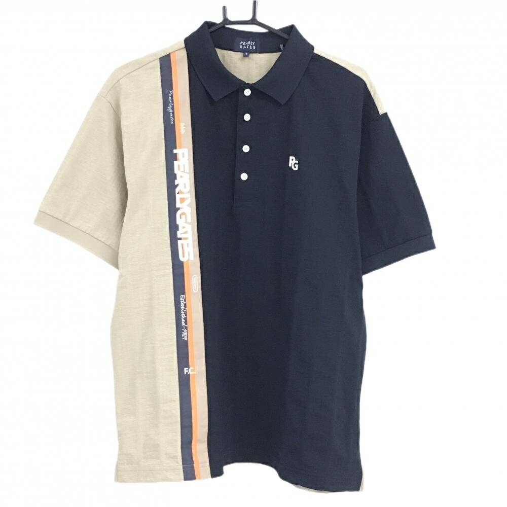 Other - 【超美品】パーリーゲイツ 半袖ポロシャツ ネイビー×ベージュ バイカラー風 地模様 メンズ 5(L) ゴルフウェア 2024年モデル PEARLY GATES