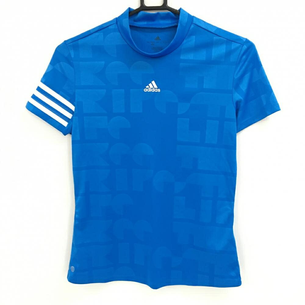 ADIDAS - [クーポン対象品]【美品】アディダス 半袖ハイネックシャツ ブルー 地模様 袖3ライン レディース S ゴルフウェア adidas