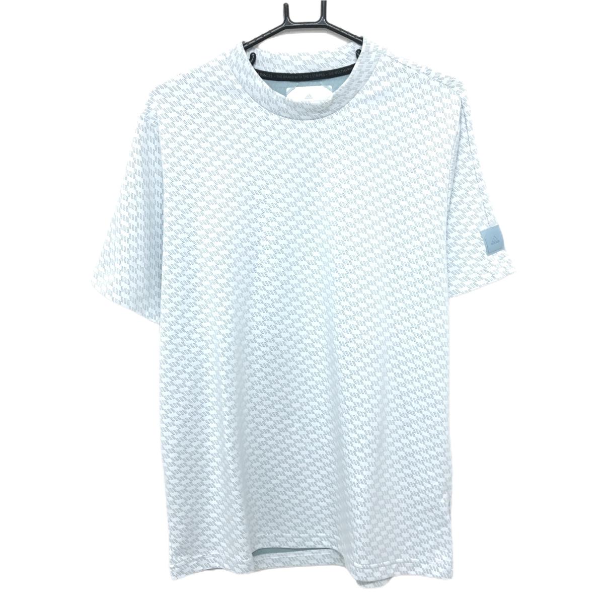 Other - 【美品】アディダス 半袖ハイネックシャツ 白×スモーキーブルー系 総柄 パンチング風 ADICROSS メンズ O ゴルフウェア adidas