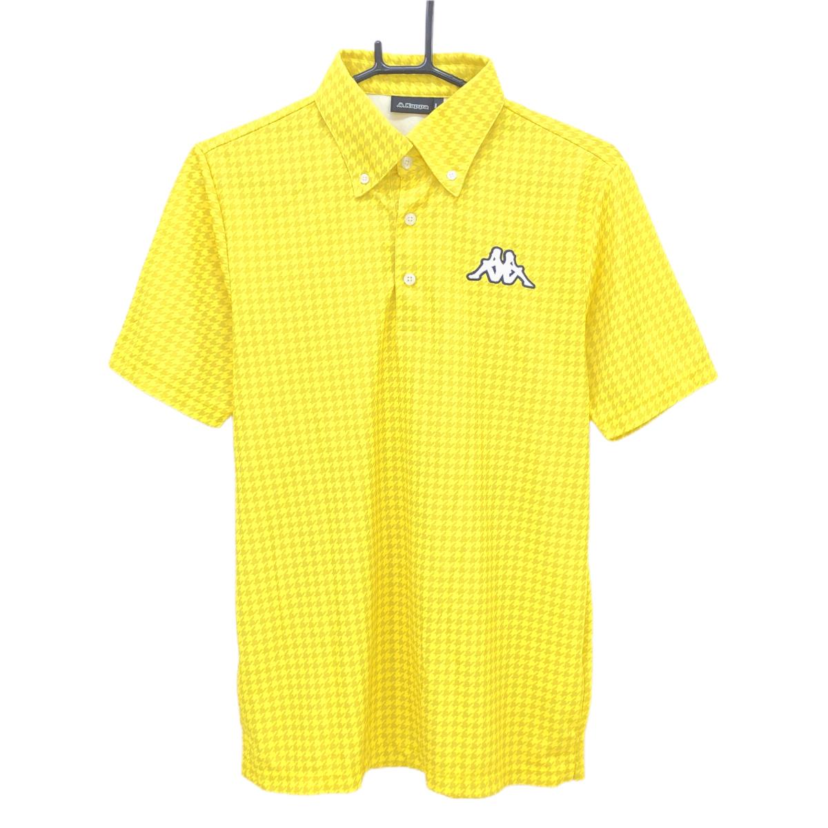 Kappa - 【超美品】カッパ 半袖ポロシャツ イエロー×グレー系 千鳥格子 ボタンダウン ビッグロゴ メンズ L ゴルフウェア Kappa