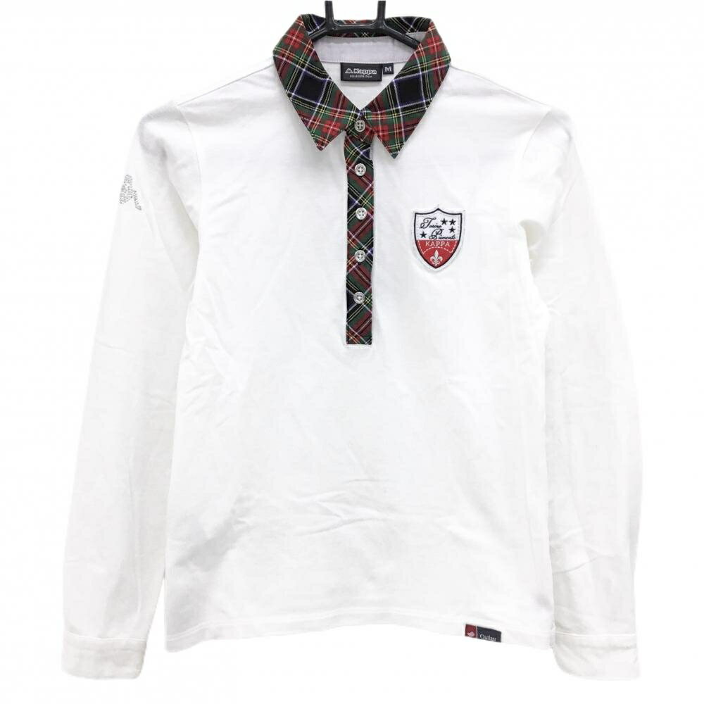 Kappa - 【美品】カッパ 長袖ポロシャツ 白×レッド 襟・前立てチェック ロゴワッペン レディース M ゴルフウェア Kappa