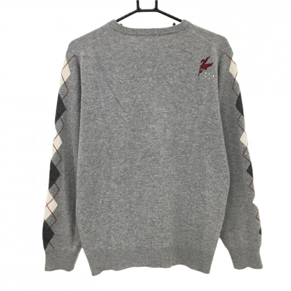 【美品】フェアリーパウダー セーター グレー×ボルドー 袖アーガイル柄 カシミヤ10...