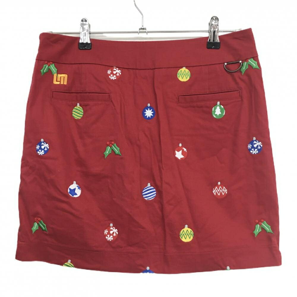 【美品】ラウドマウス スカート レッド×マルチカラー 刺しゅう総柄 内側インナーパンツ レディース US-2 ゴルフウェア LOUDMOUTH