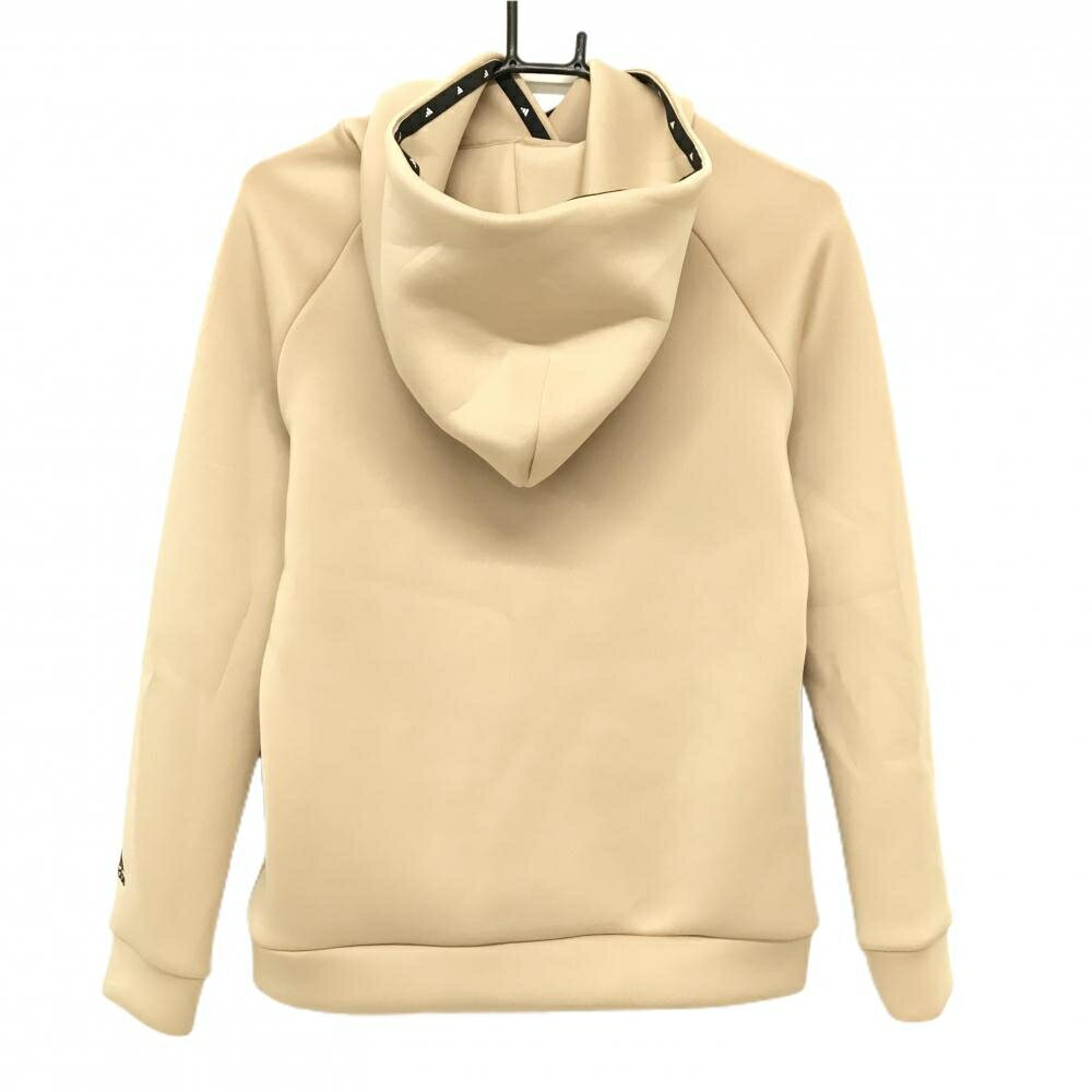 【美品】アディダス パーカー ベージュ ダンボールニット フロントロゴ レディース XL ゴルフウェア adidas