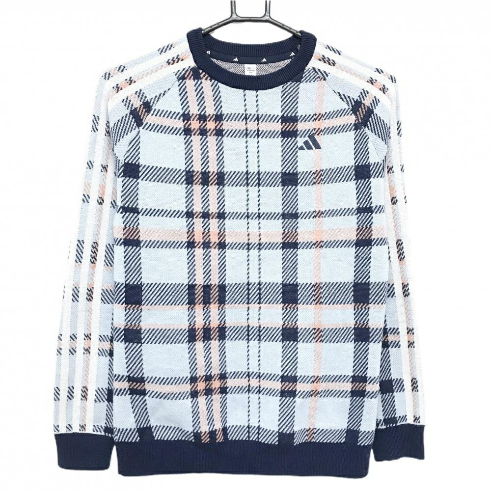 ADIDAS - [クーポン対象品]アディダス セーター ネイビー×ライトブルー チェック ニット レディース L ゴルフウェア adidas
