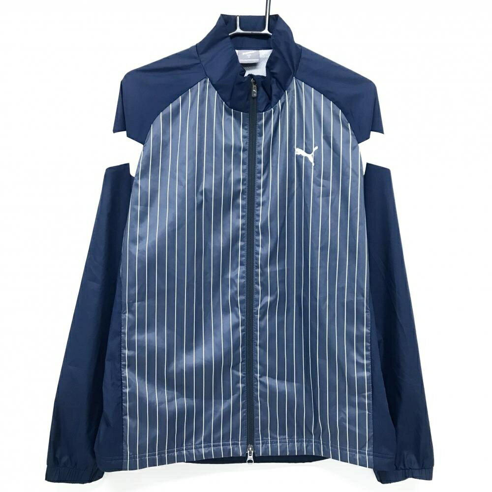 PUMA - 【超美品】プーマ ジャケット ネイビー×白 前身頃ストライプ 裏地メッシュ ダブルジップ メンズ XL ゴルフウェア PUMA
