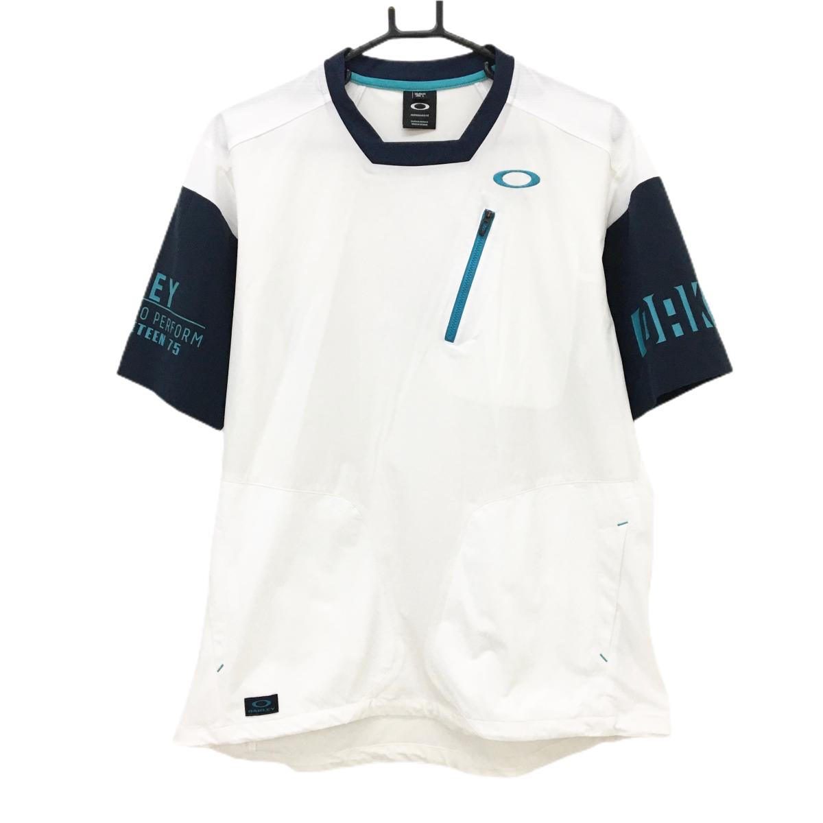 OAKLEY - [クーポン対象品]【超美品】オークリー 半袖スニード 白×ネイビー 胸ポケット 裾ドローコード メンズ L ゴルフウェア Oakley