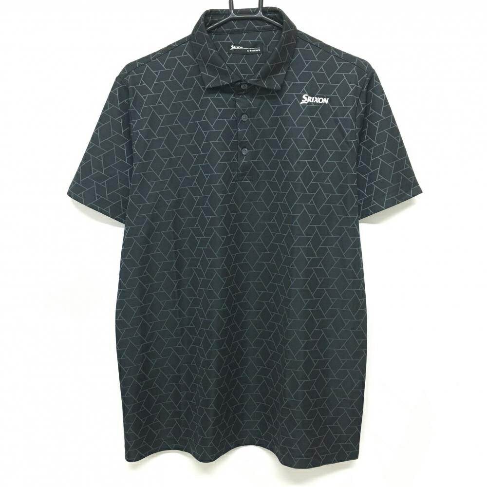 【超美品】スリクソンバイデサント 半袖ポロシャツ 黒×グレー 総柄 ロゴプリント メンズ LL ゴルフウェア SRIXON