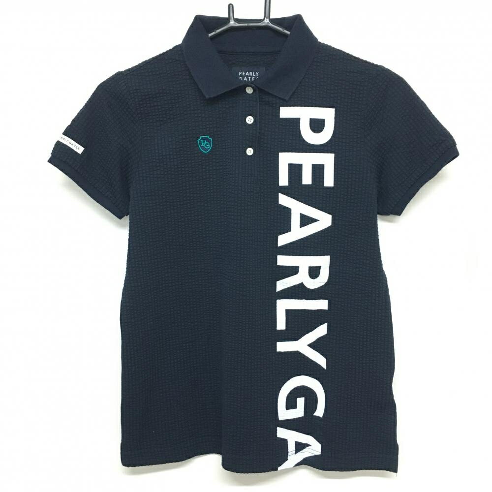 PEARLY GATES - [クーポン対象品]【美品】パーリーゲイツ 半袖ポロシャツ ネイビー×白 サッカー生地 ビッグロゴ レディース 0(S) ゴルフウェア PEARLY GATES