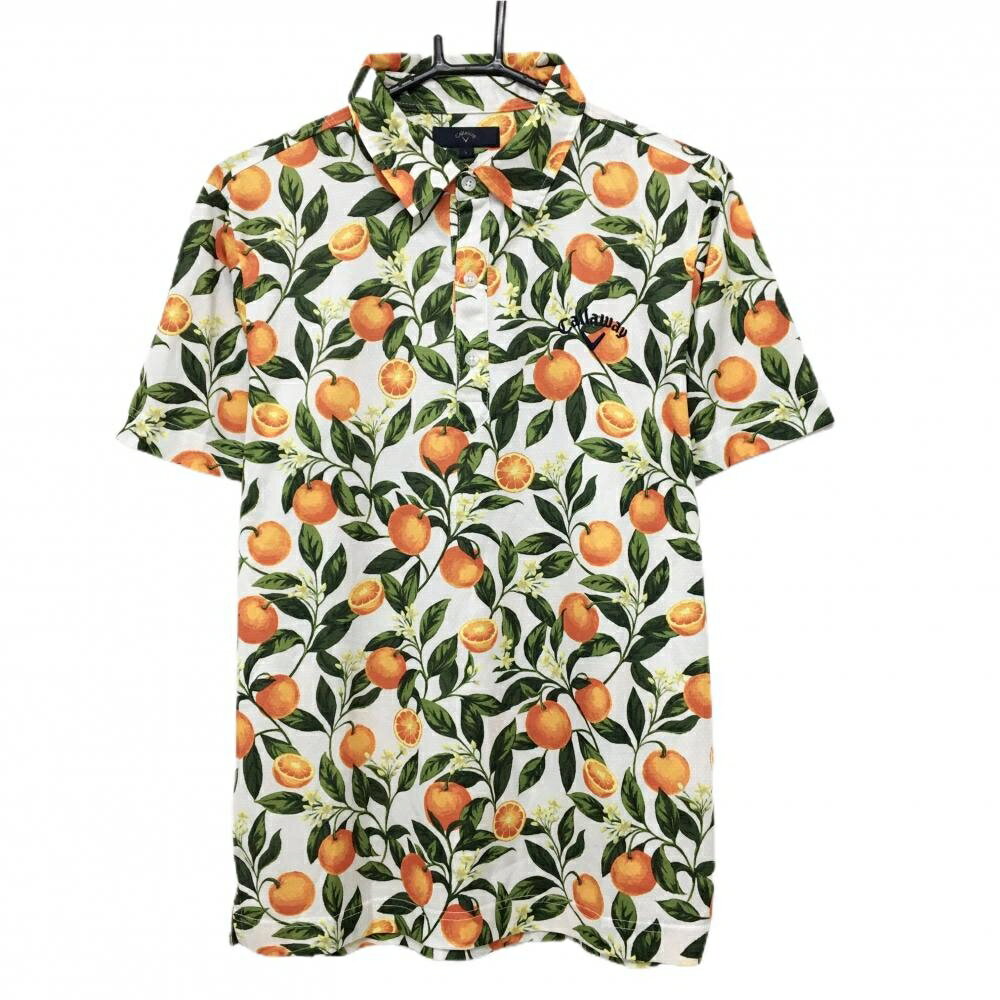 Shirts - [クーポン対象品]【超美品】キャロウェイ 半袖ポロシャツ 白×グリーン×オレンジ オレンジ総柄 メンズ L ゴルフウェア Callaway