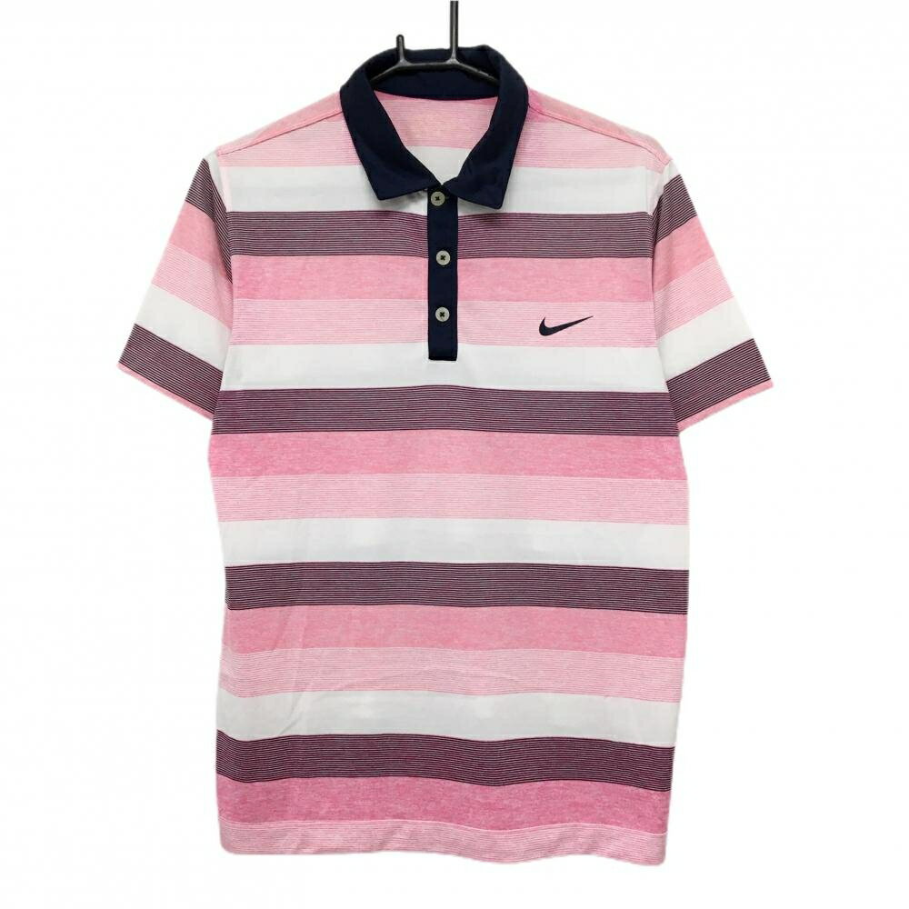 NIKE - [クーポン対象品]ナイキ 半袖ポロシャツ ピンク×白×ネイビー ボーダー メンズ サイズ不明 ゴルフウェア NIKE