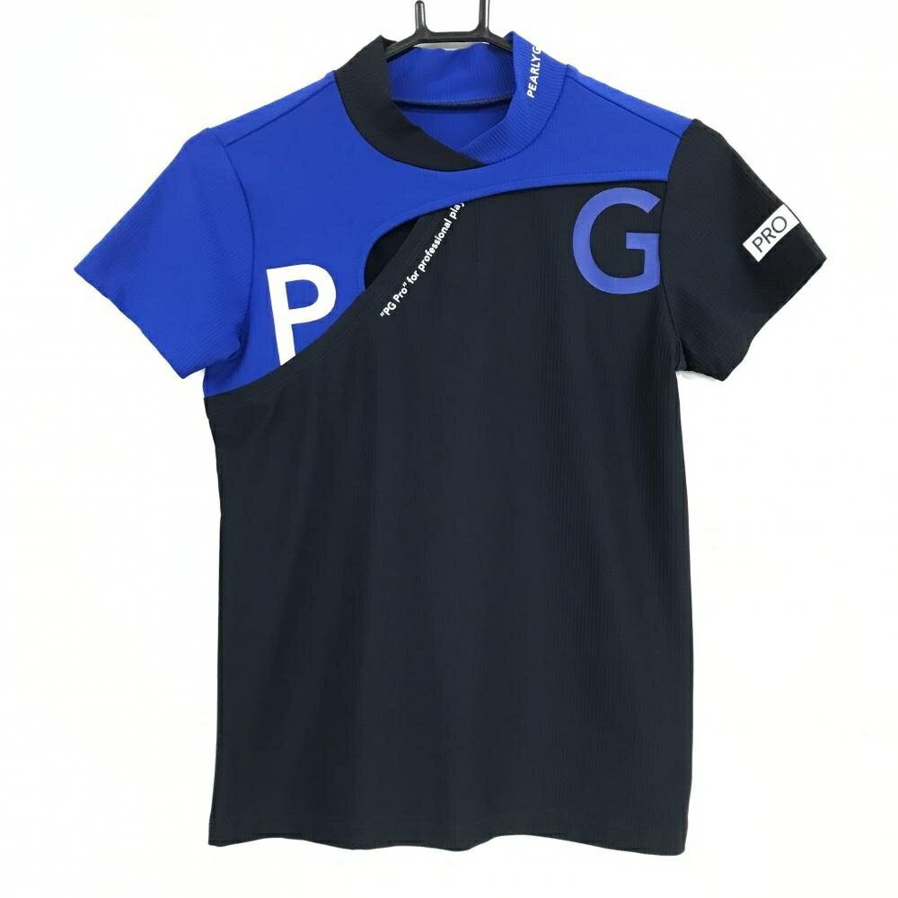 PEARLY GATES - [クーポン対象品]【美品】パーリーゲイツ 半袖ハイネックシャツ 黒×ブルー バイカラー レディース 0(S) ゴルフウェア 2024年モデル PEARLY GATES
