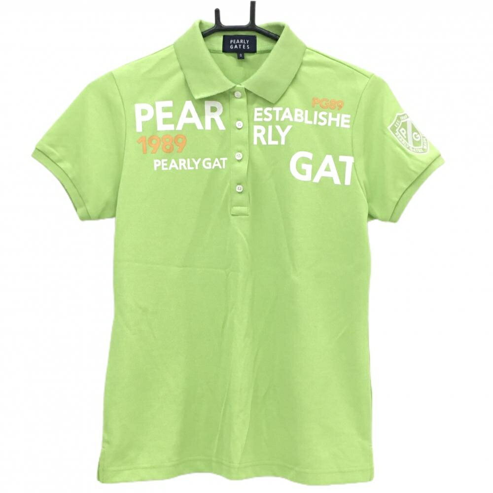 PEARLY GATES - [クーポン対象品]【美品】パーリーゲイツ 半袖ポロシャツ イエローグリーン×白 袖ロゴ刺しゅう レディース 0(S) ゴルフウェア PEARLY GATES