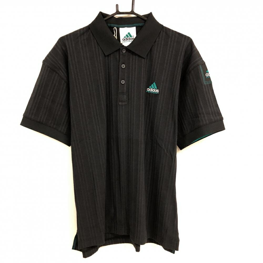 Polo Shirt - 【新品】アディダス 半袖ポロシャツ 黒 エキップメント ストライプ調 胸ロゴ メンズ XL ゴルフウェア 2025年モデル adidas
