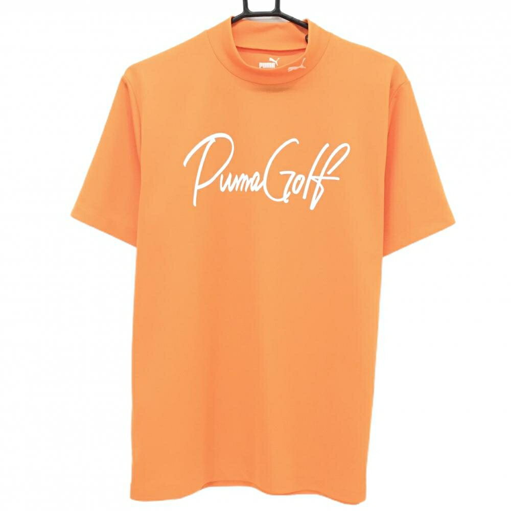 Shirts - [クーポン対象品]【超美品】プーマ 半袖ハイネックシャツ オレンジ×白 フロントロゴ メンズ L ゴルフウェア PUMA