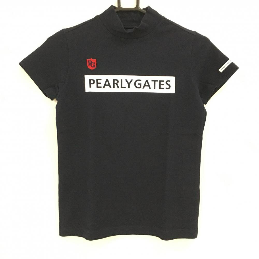 PEARLY GATES - [クーポン対象品]【美品】パーリーゲイツ 半袖ハイネックシャツ ネイビー×白 フロントロゴ レディース 0(S) ゴルフウェア PEARLY GATES