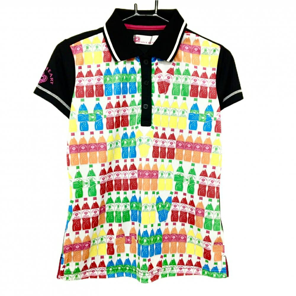 VIVA HEART - 【超美品】ビバハート 半袖ポロシャツ 白×マルチカラー 前身頃ジュース総柄 レディース 42(L) ゴルフウェア VIVA HEART