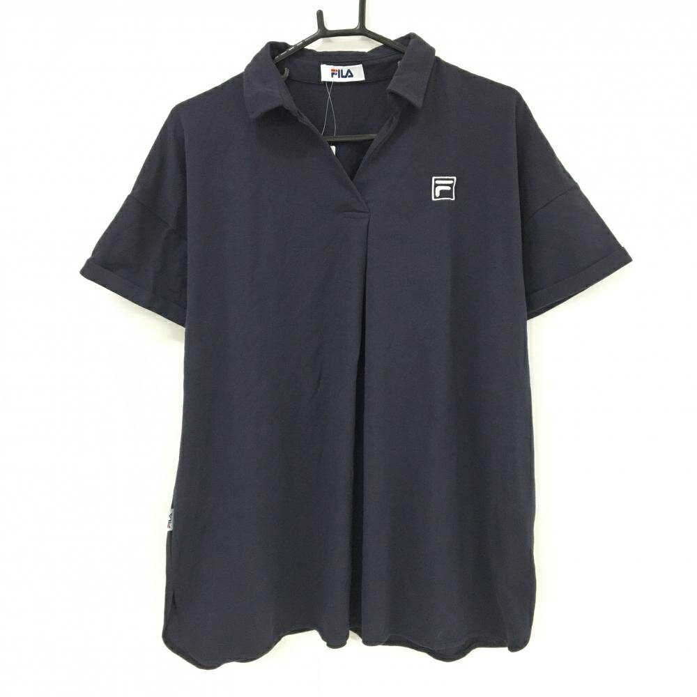 FILA Golf - [クーポン対象品]【新品】フィラ 半袖スキッパーシャツ ネイビー ロゴ刺しゅう レディース LL ゴルフウェア FILA GOLF