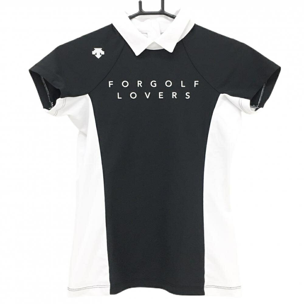 Shirts - デサントゴルフ 襟付き半袖シャツ 黒×白 後ジップ レディース S ゴルフウェア DESCENTE
