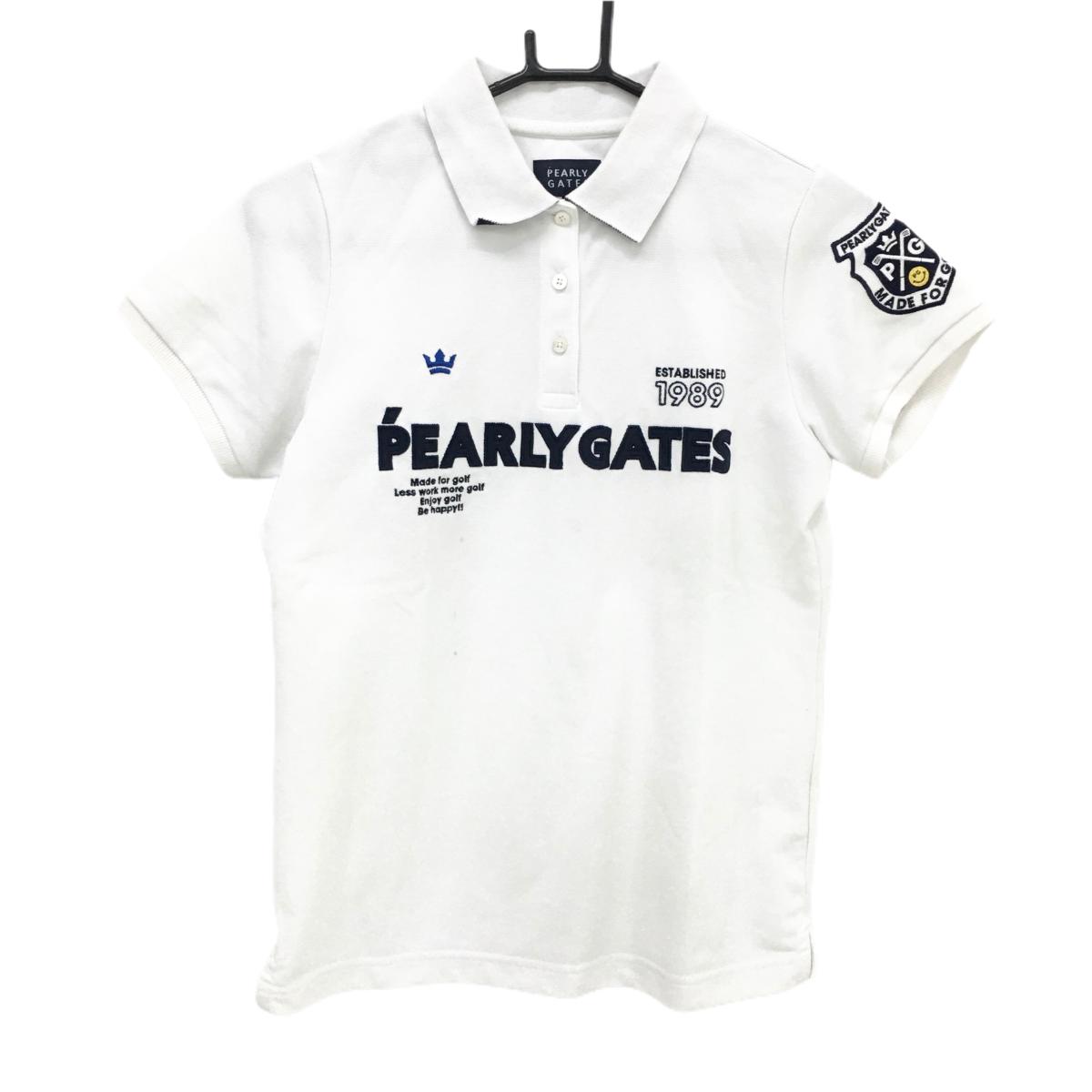 PEARLY GATES - [クーポン対象品]パーリーゲイツ 半袖ポロシャツ 白×ネイビー フロントロゴ レディース 0(S) ゴルフウェア PEARLY GATES
