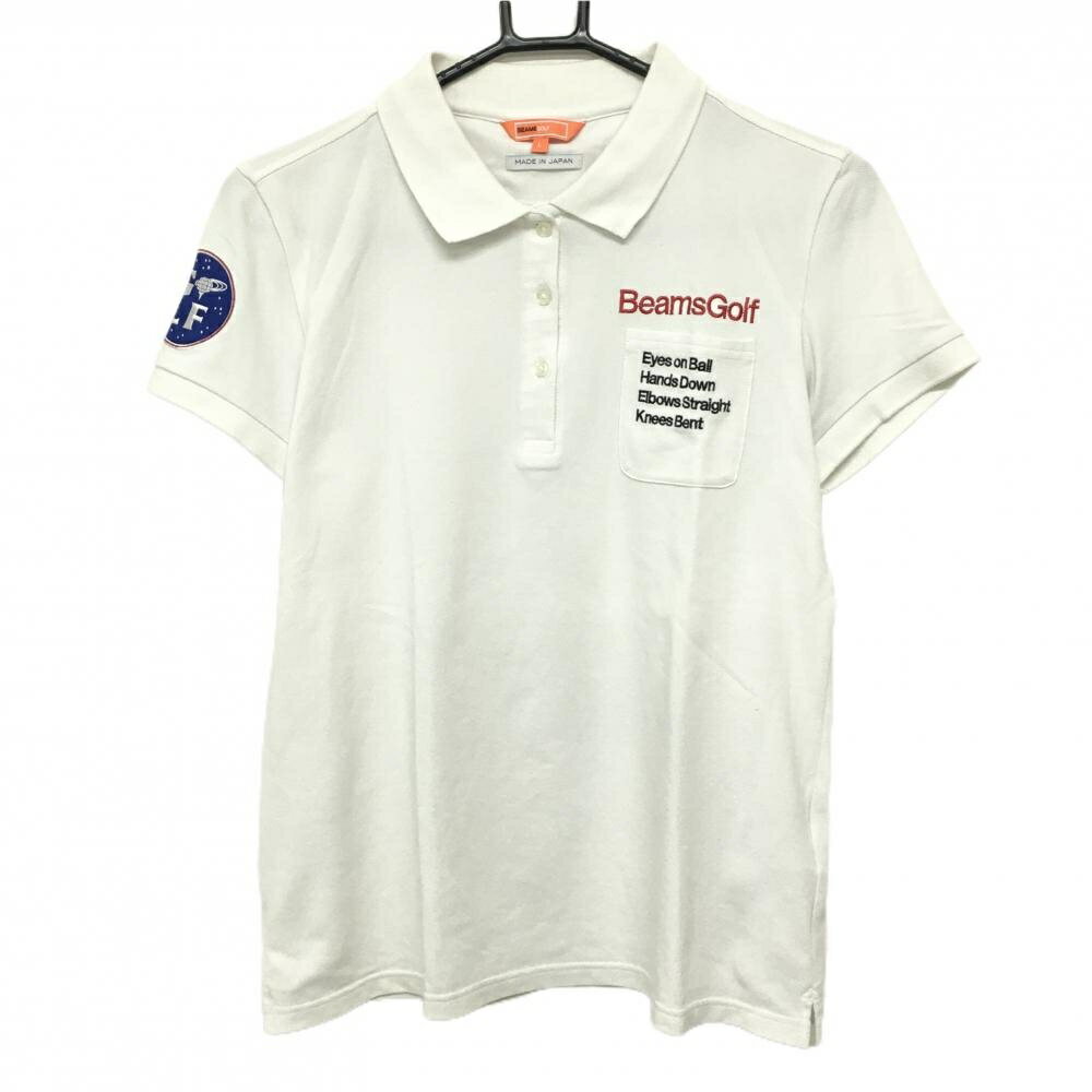 [クーポン対象品]ビームスゴルフ 半袖ポロシャツ 白 ワッペン レディース L ゴルフウェア BEAMS GOLF