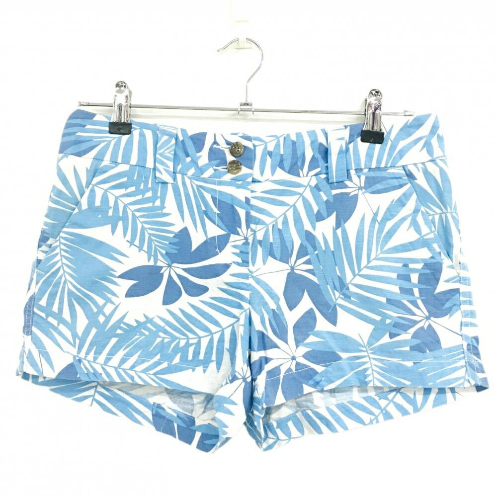 【超美品】ラウドマウス ショートパンツ 白×ライトブルー リーフ柄 レディース US-4 ゴルフウェア LOUDMOUTH