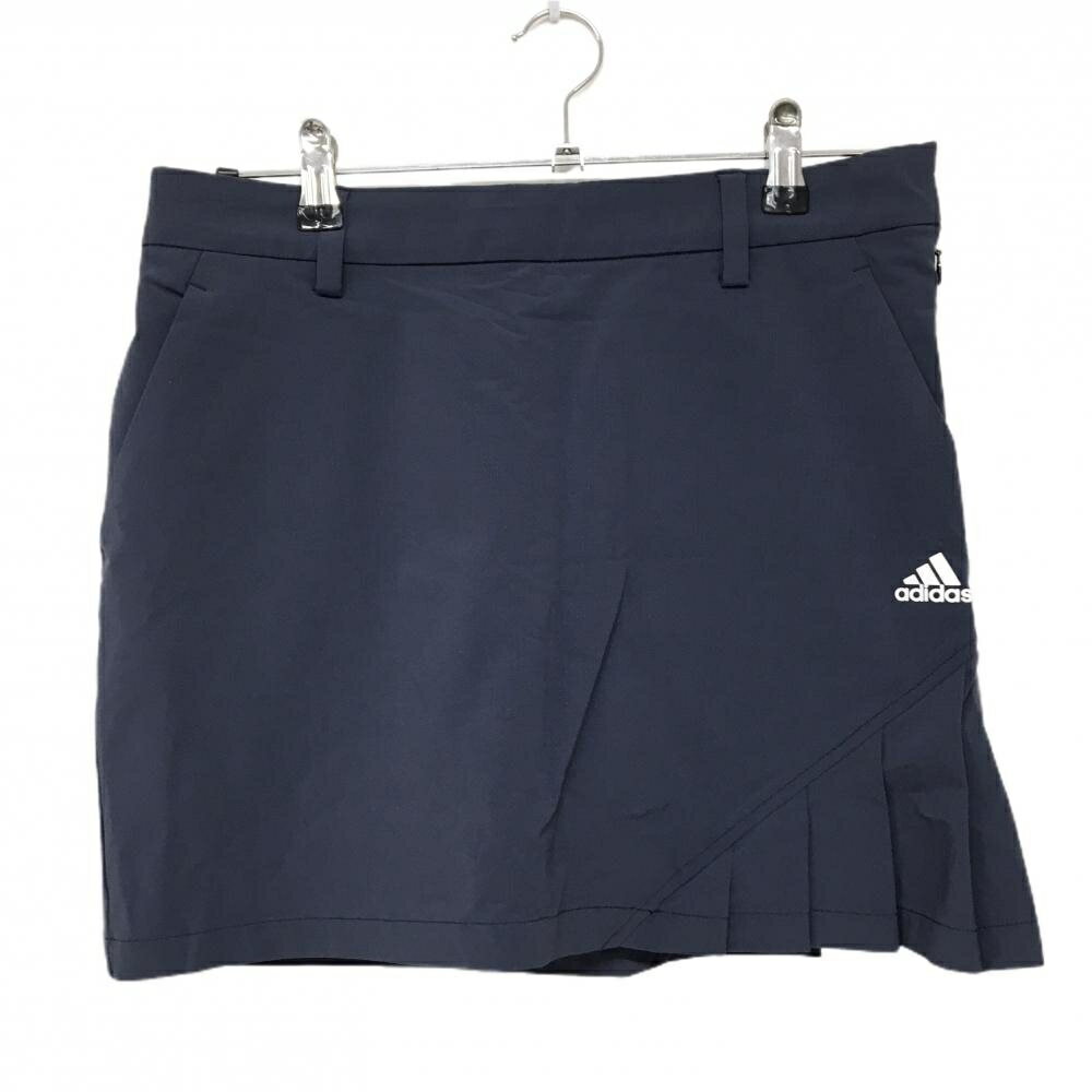 ADIDAS - 【超美品】アディダス スカート ダークグレー ピンドット地模様 ロゴ白 一部プリーツ レディース L ゴルフウェア adidas