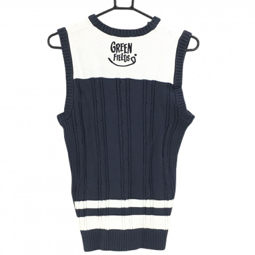 マンシングウェア ニットベスト ネイビー×白 ケーブル編み コットン混 メンズ M ゴルフウェア Munsingwear