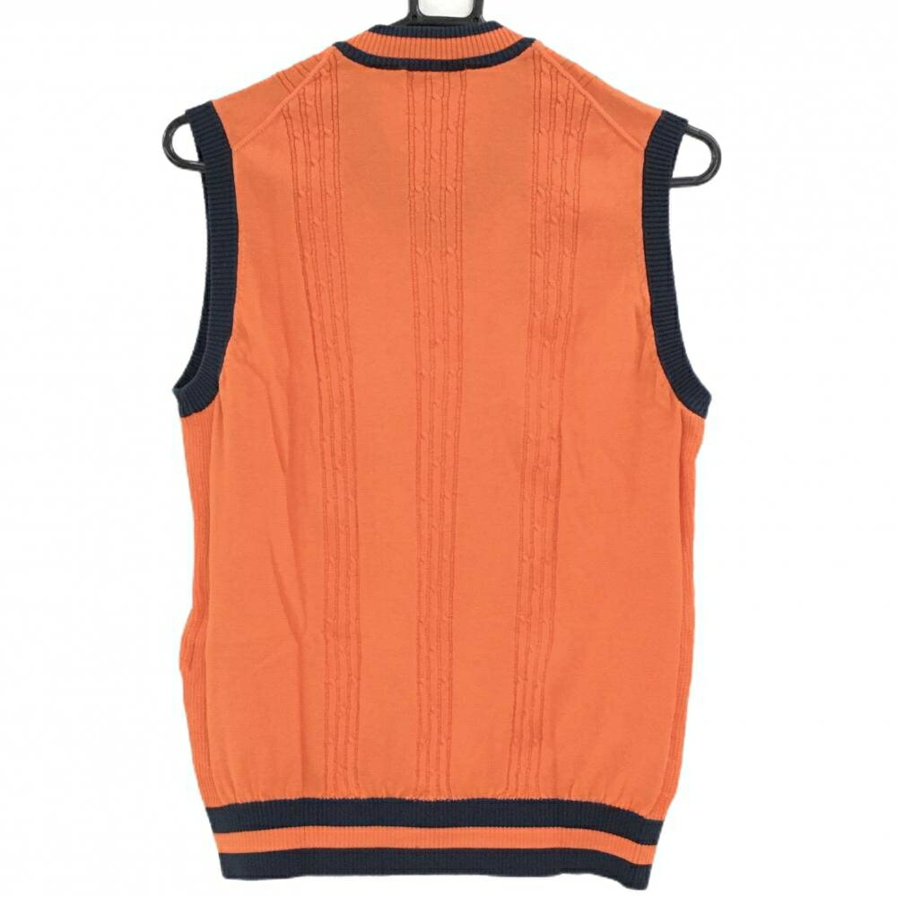 【美品】マンシングウェア ニットベスト オレンジ×ネイビー ケーブル編み コットン混 メンズ L ゴルフウェア Munsingwear