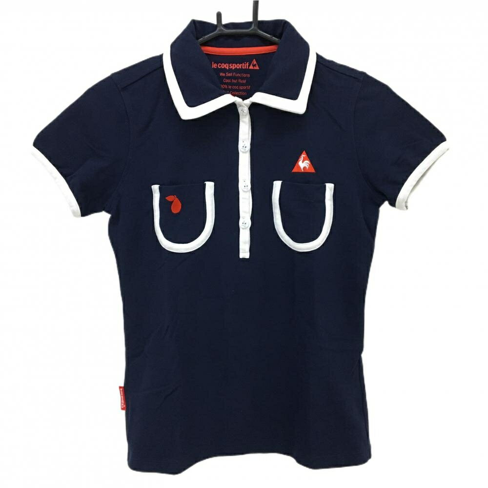 TRUSSARDI - 【美品】ルコックゴルフ 半袖ポロシャツ ネイビー×白 パイピング レディース M ゴルフウェア le coq sportif