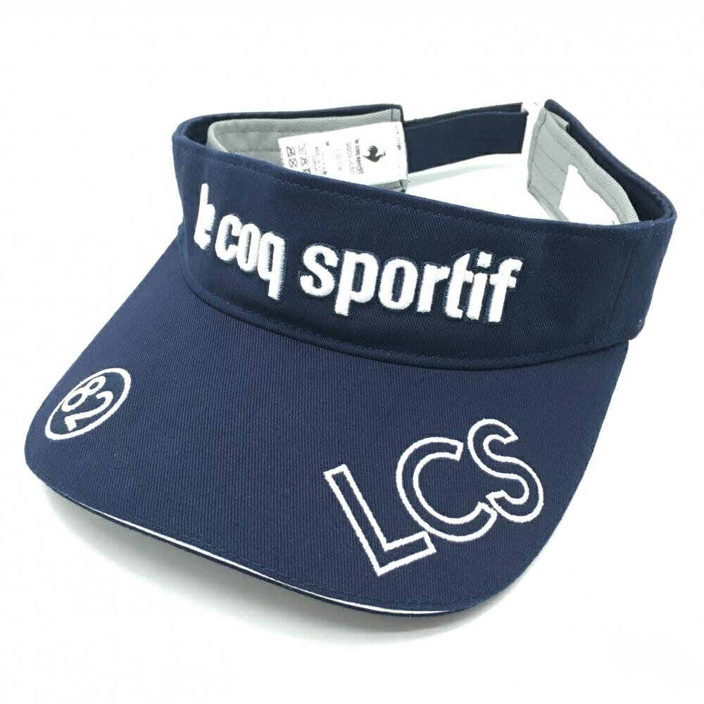 【超美品】ルコックゴルフ サンバイザー ネイビー×白 ロゴ刺しゅう F(55-57cm) ゴルフウェア le coq sportif