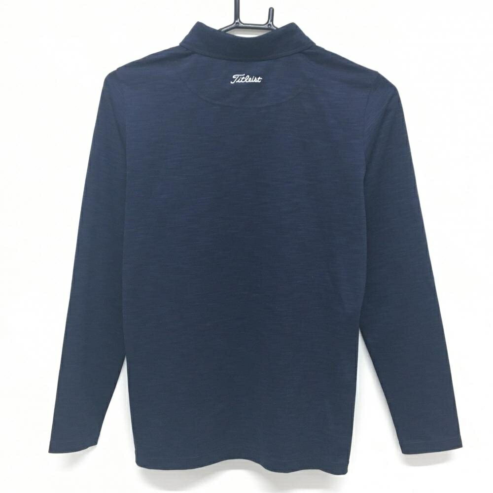【美品】タイトリスト 長袖ポロシャツ 杢ネイビー×白 スナップボタン ロゴ刺しゅう レディース L ゴルフウェア TITLEIST