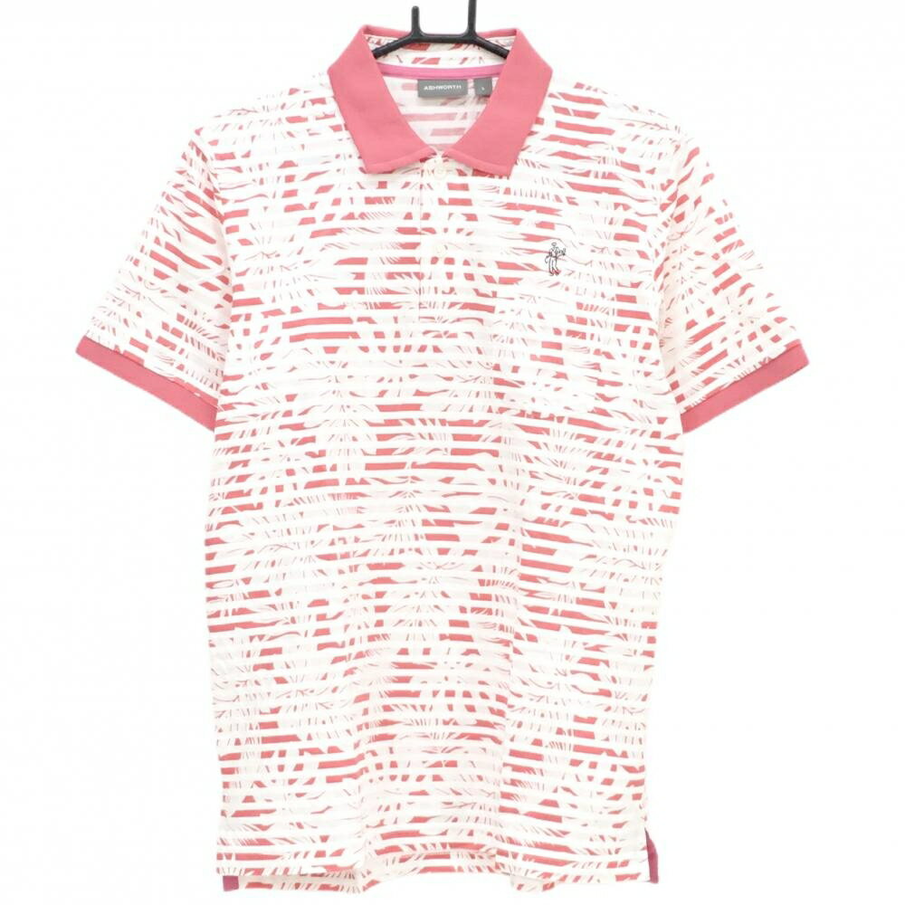 Ashworth - 【美品】アシュワース 半袖ポロシャツ ピンク×白 リーフ総柄 ボーダー メンズ L ゴルフウェア ASHWORTH