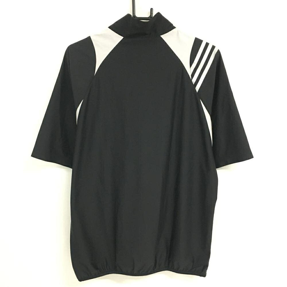 【美品】アディダス 半袖ブルゾン 黒×ライトグレー ハーフジップ 肩3ライン 裾ジップ メンズ L/G ゴルフウェア adidas