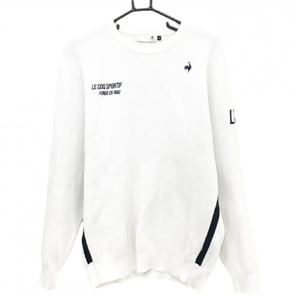 【美品】ルコックゴルフ セーター 白×ネイビー 凹凸 サイドライン ニット メンズ LL ゴルフウェア le coq sportif