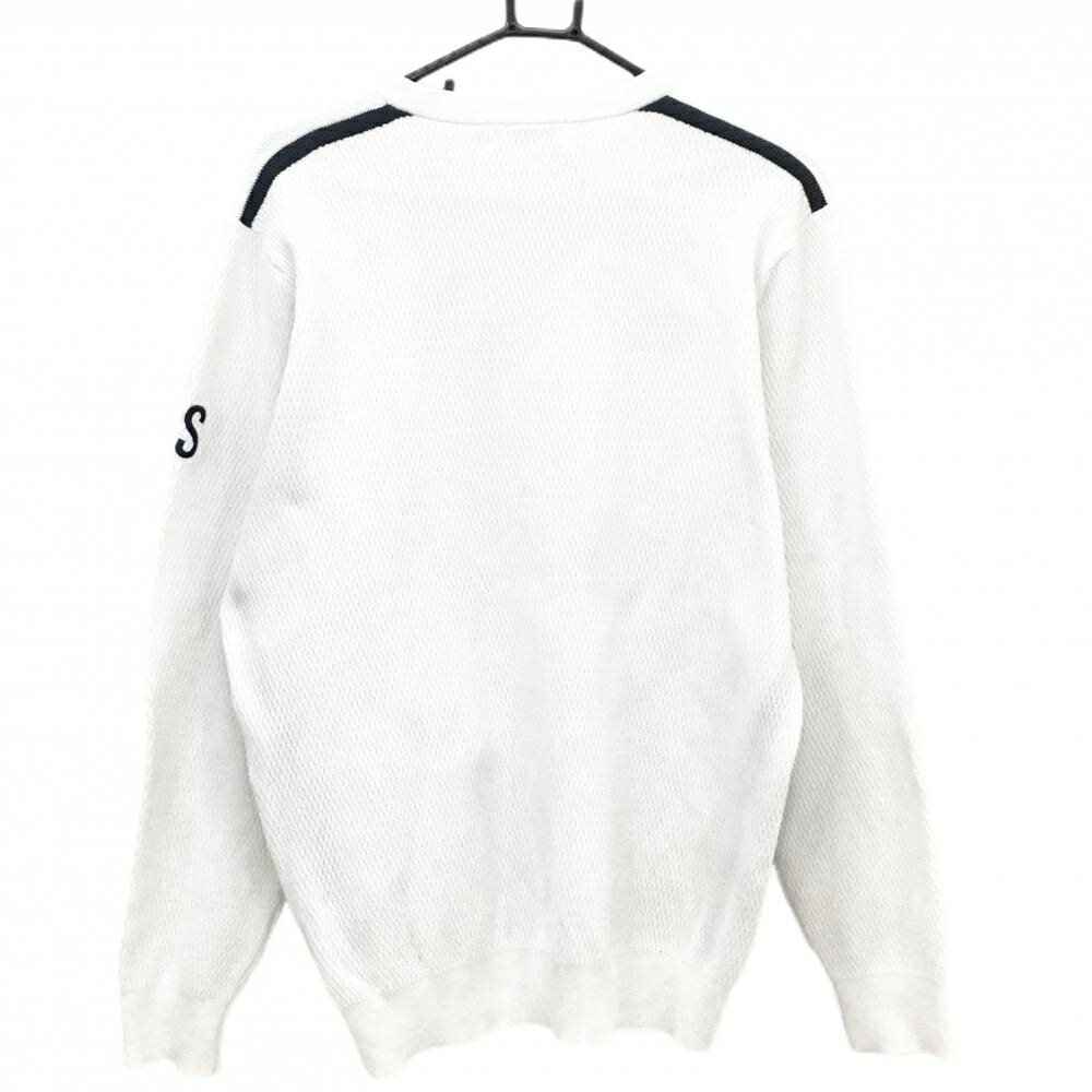 【美品】ルコックゴルフ セーター 白×ネイビー 凹凸 サイドライン ニット メンズ LL ゴルフウェア le coq sportif