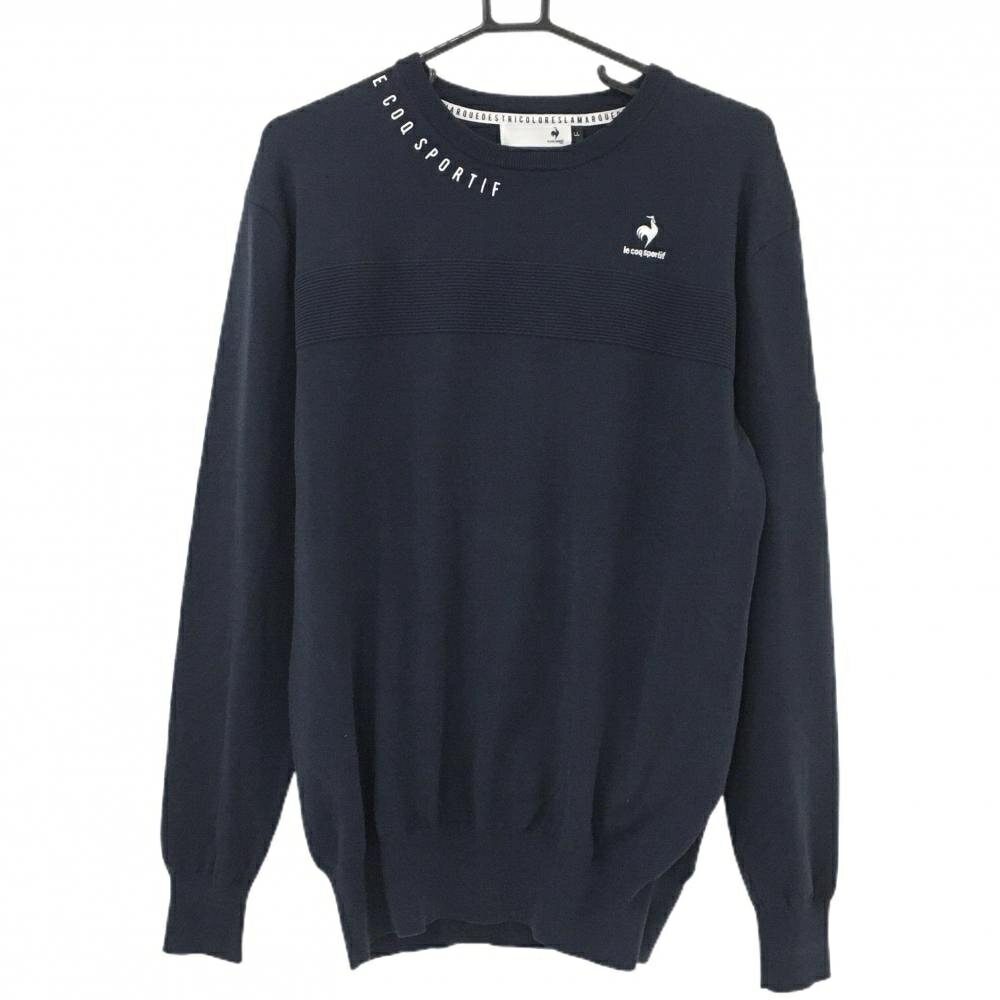 ルコックゴルフ セーター ダークネイビー×白 ロゴ刺しゅう ニット メンズ LL ゴルフウェア le coq sportif