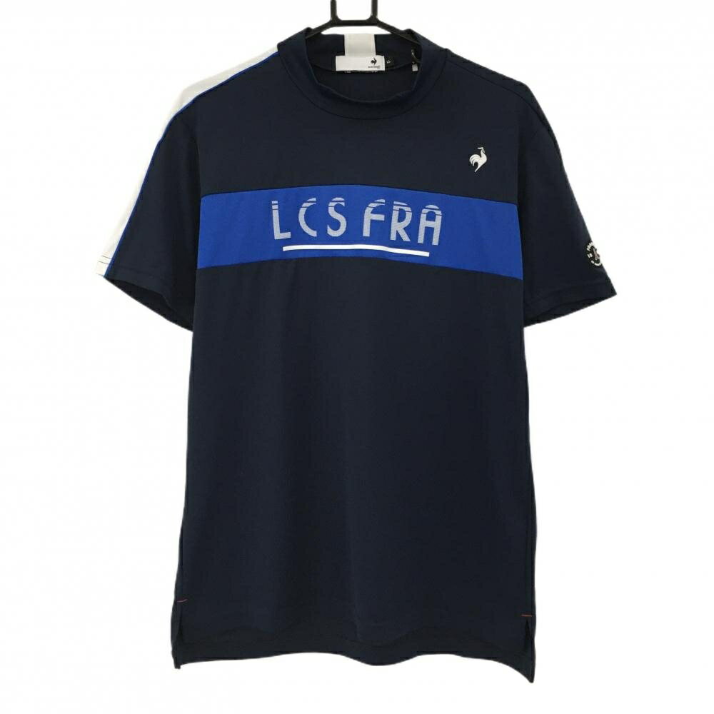 Polo Shirt - [クーポン対象品]【美品】ルコックゴルフ 半袖ハイネックシャツ ネイビー×ブルー×白 胸ロゴ メンズ LL ゴルフウェア 2024年モデル le coq sportif