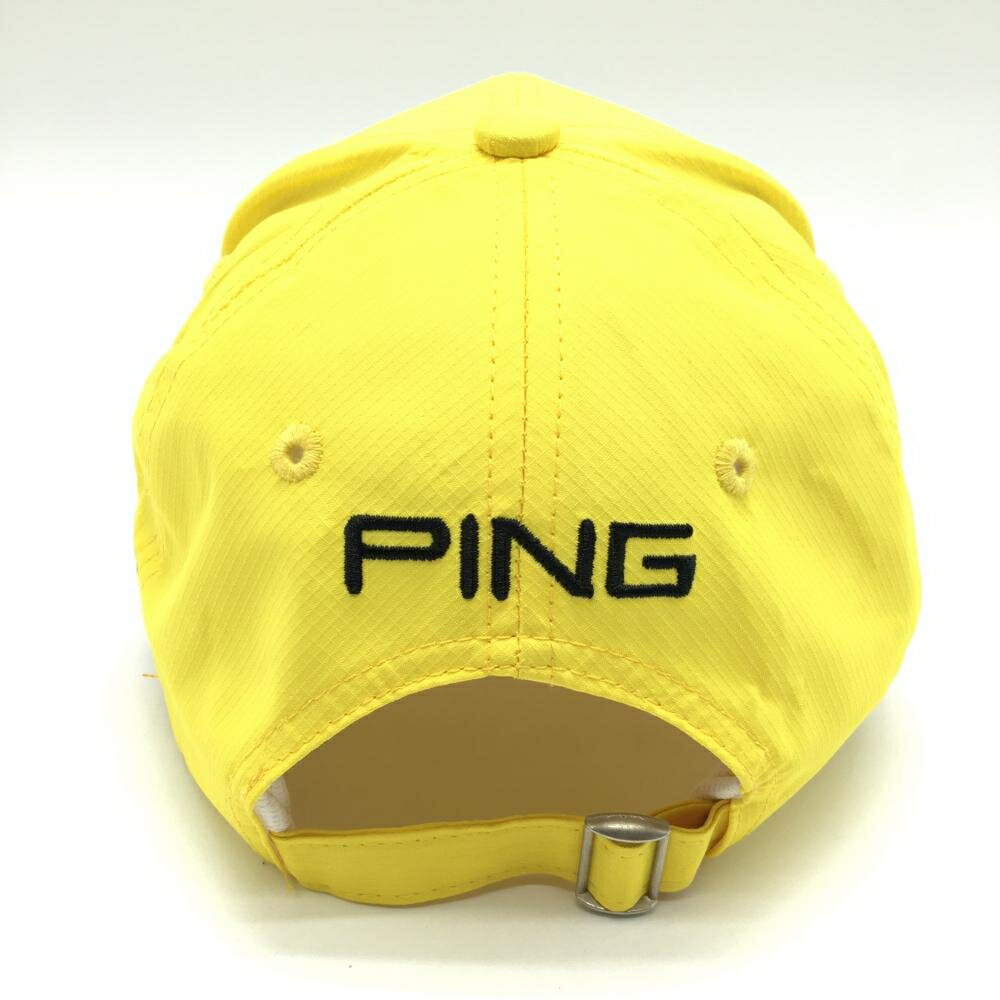 【美品】ピン キャップ イエロー×ネイビー 立体ロゴ ゴルフウェア PING