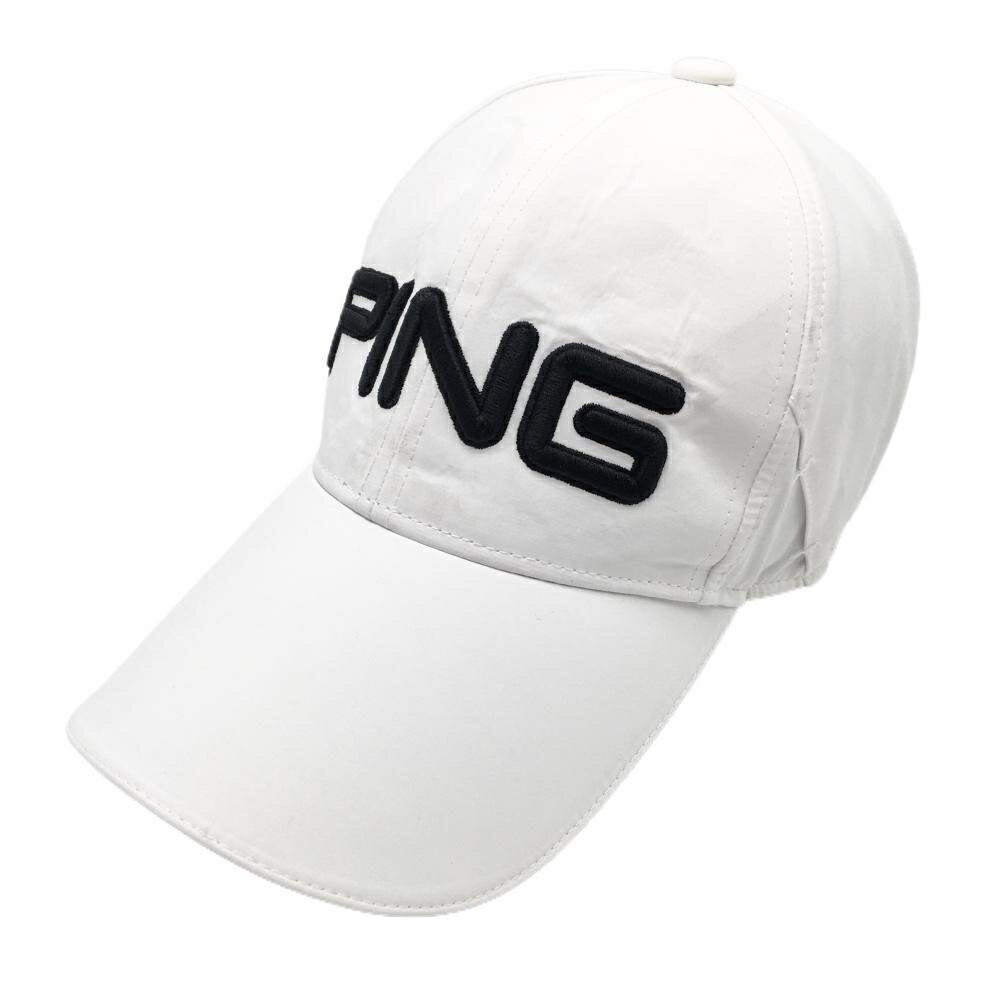 【美品】ピン キャップ 白×黒 立体ロゴ ONE SIZE FITS ALL ゴルフウェア PING