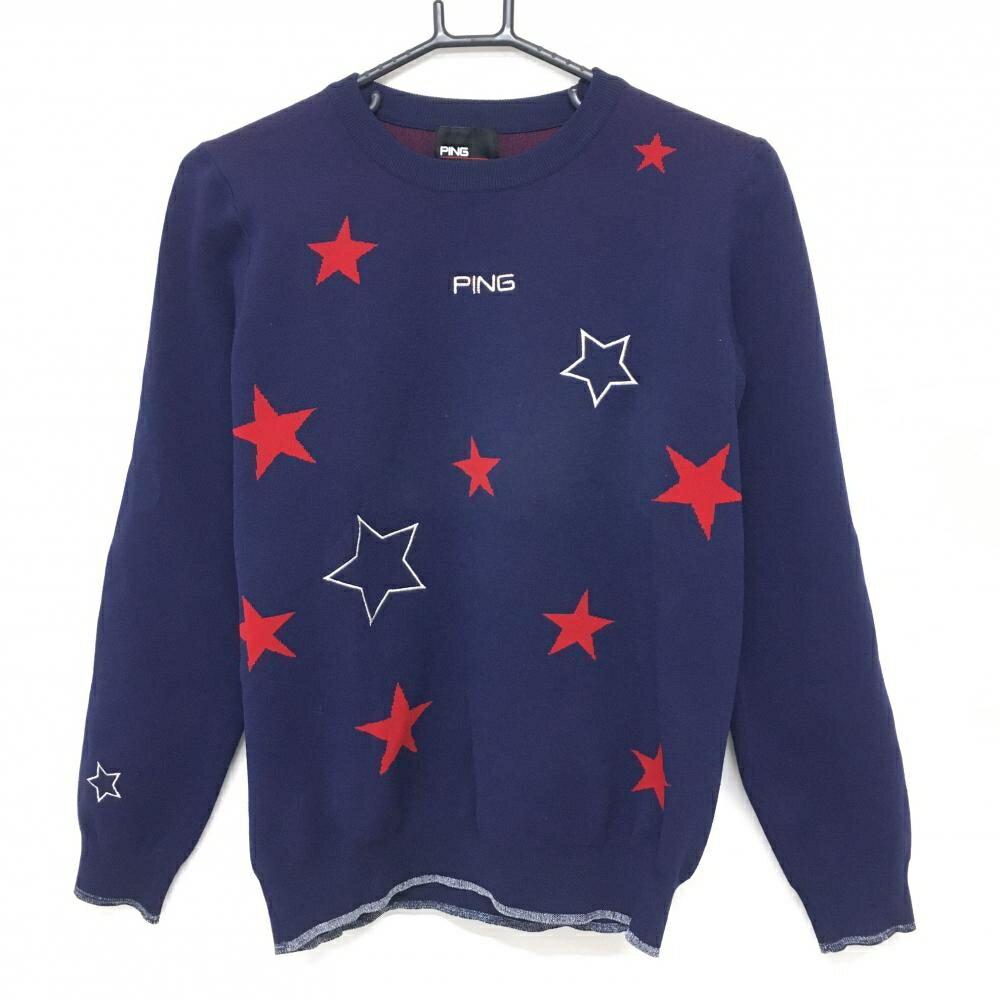 PING - ピン セーター ネイビー×レッド 星総柄 ニット レディース M ゴルフウェア PING