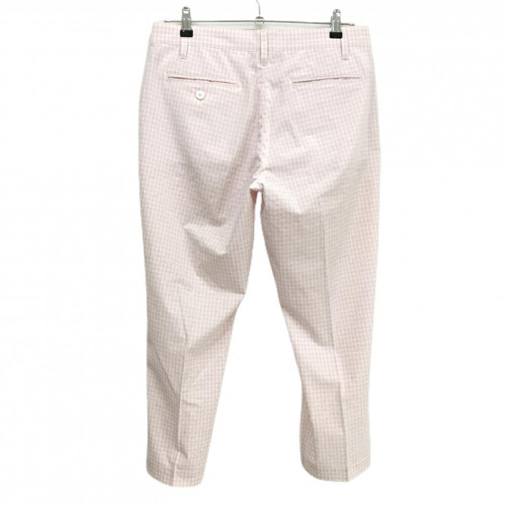 【超美品】フットジョイ 七分丈パンツ 白×ピンク チェック柄 ストレッチ ロゴ刺しゅう レディース XL ゴルフウェア FootJoy