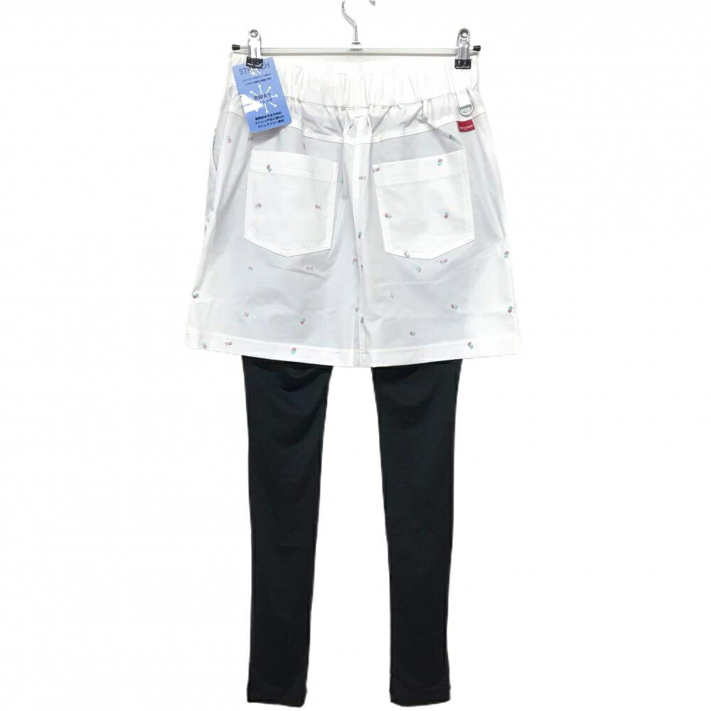 【新品】マリクレール レギンス付スカート 白×黒 刺しゅう総柄 ストレッチ 撥水 レディース M ゴルフウェア marie claire